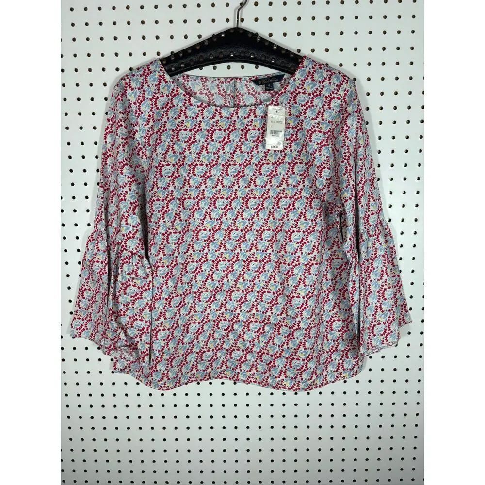 BROOKS BROTHERS Resort Floral Hula Top Blouse Bell Sleeves Women's Size 14